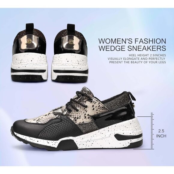 🆕Women Black High Heel Wedge Sneaker Fashion Cliff Platform Retro Lace Up Shoes - Picture 4 of 9